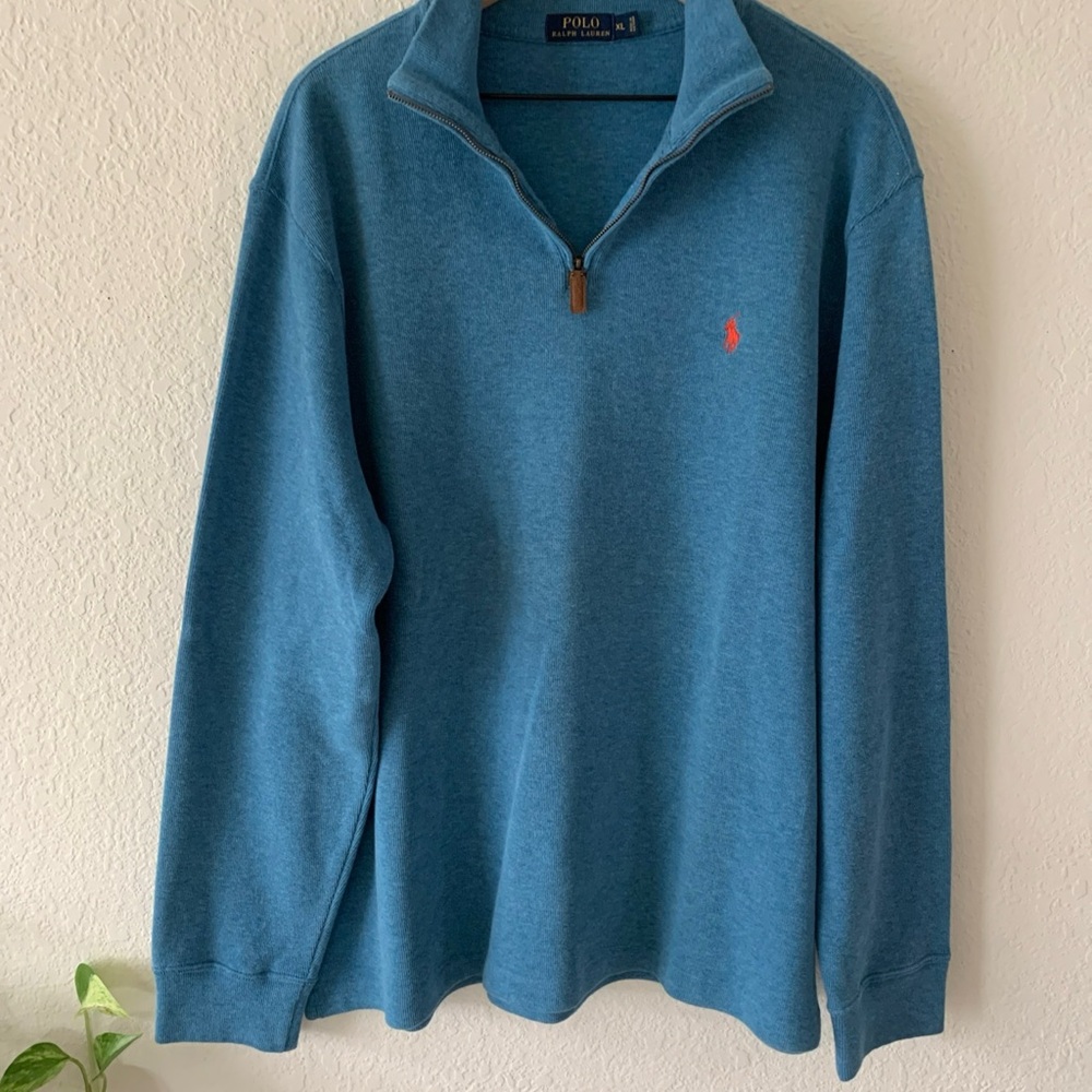 Ralph Lauren Men's Teal Zip-Up Sweater